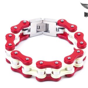 Red & White Stainless Steel Motorcycle Chain Bracelet