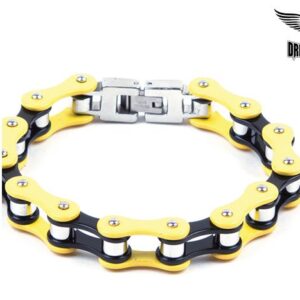 Black & Yellow Stainless Steel Motorcycle Chain Bracelet