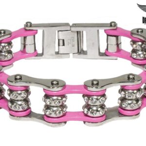 Pink Motorcycle Chain Bracelet with Gemstones