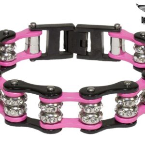 Pink and Black Motorcycle Chain Bracelet with Gemstones