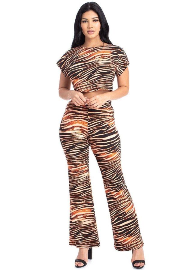 Zebra Print Crop Top And Palazzo Pants Set - Image 2