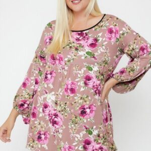 Pink and Floral Bubble Sleeve Tunic