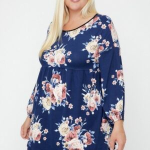 Navy and Floral Bubble Sleeve Tunic