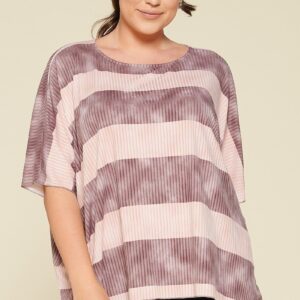 Plus Size Stripe Printed Pleated Blouse - Mauve