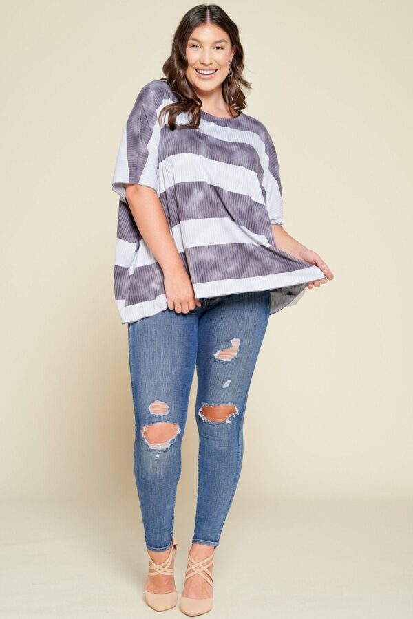 Plus Size Stripe Printed Pleated Blouse - Blue - Image 2
