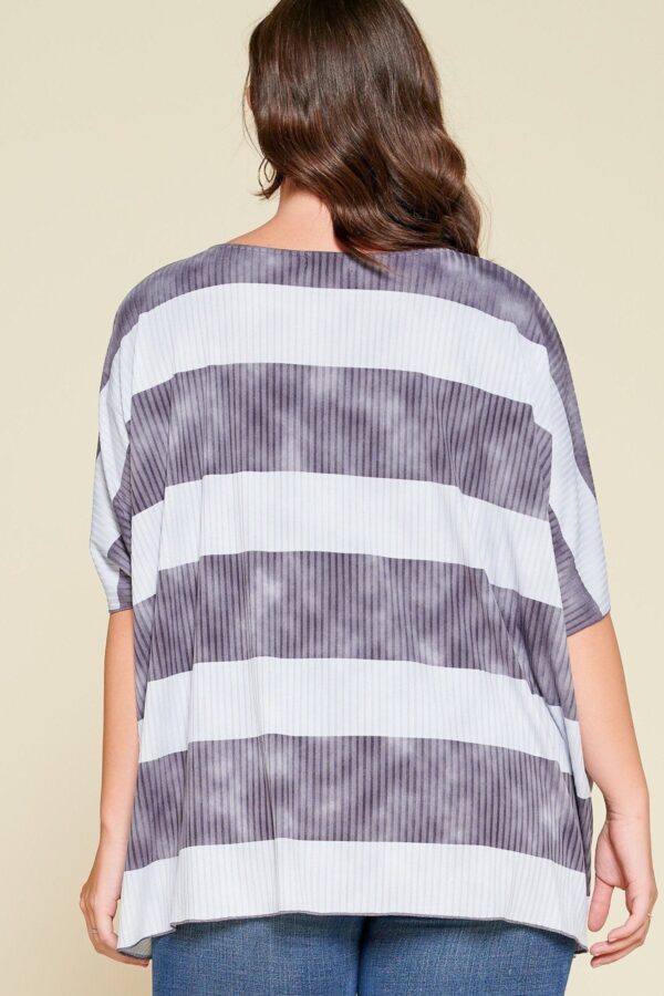 Plus Size Stripe Printed Pleated Blouse - Blue - Image 4