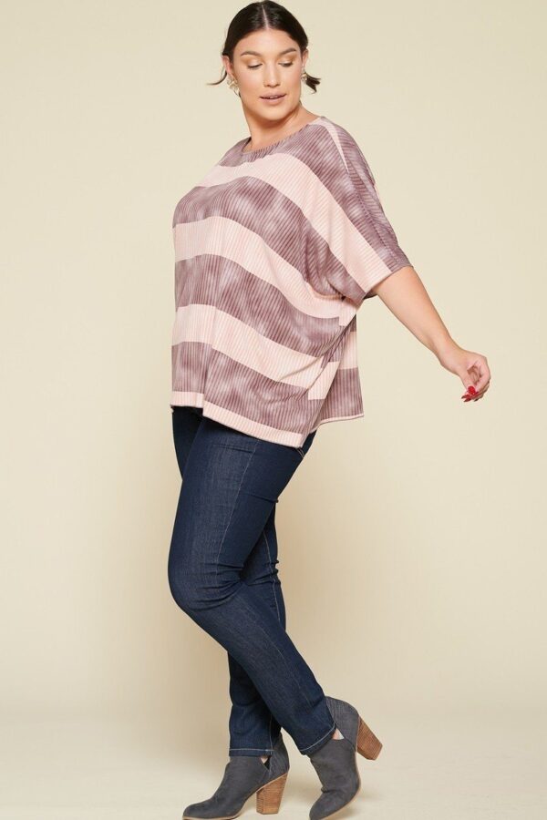 Plus Size Stripe Printed Pleated Blouse - Mauve - Image 2