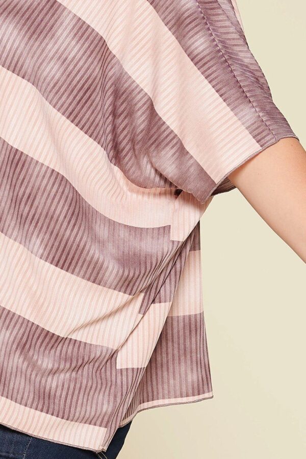 Plus Size Stripe Printed Pleated Blouse - Mauve - Image 3