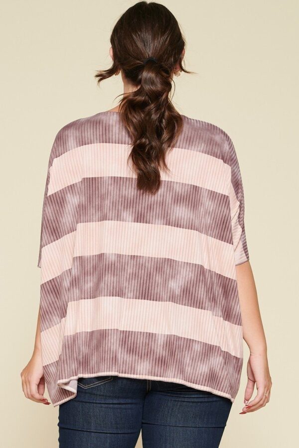Plus Size Stripe Printed Pleated Blouse - Mauve - Image 4