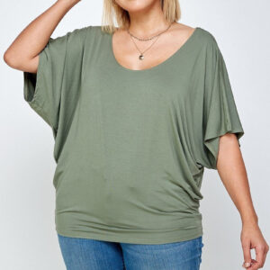 Plus Size Solid Knit Top With A Flowy Silhouette - Olive