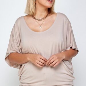 Plus Size Solid Knit Top With A Flowy Silhouette - Neutral Sand