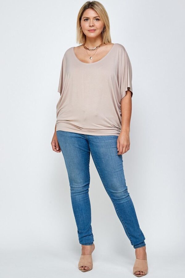 Plus Size Solid Knit Top With A Flowy Silhouette - Neutral Sand - Image 2