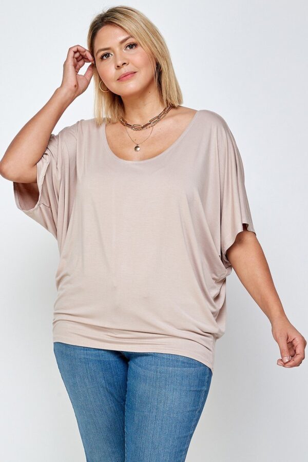 Plus Size Solid Knit Top With A Flowy Silhouette - Neutral Sand - Image 3