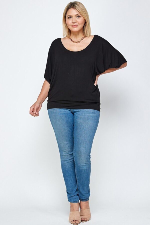 Plus Size Solid Knit Top With A Flowy Silhouette - Black - Image 2