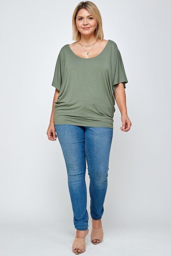Plus Size Solid Knit Top With A Flowy Silhouette - Olive - Image 2