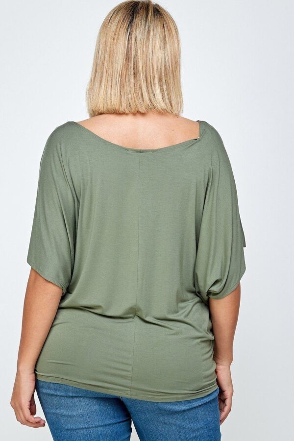 Plus Size Solid Knit Top With A Flowy Silhouette - Olive - Image 4