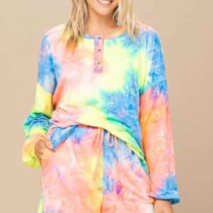 Tie-dye Print Knit Top And Shorts Set