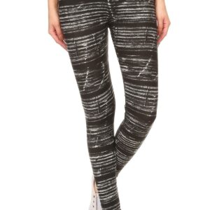 Black and White Striped Full Length Fitted Leggings