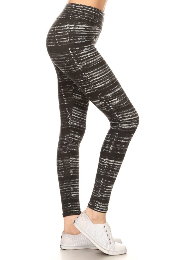 Black and White Striped Full Length Fitted Leggings - Image 2