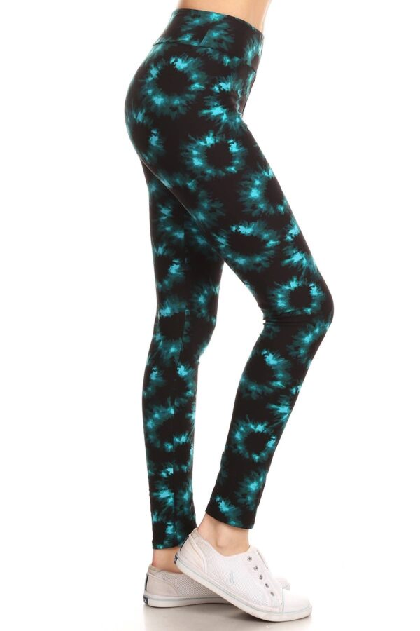 Blue Yoga Style Tie Dye Knit Leggings - Image 2