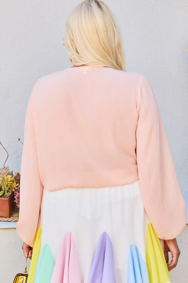 V-Neck Bubble Sleeve Solid Top - Blush - Image 2