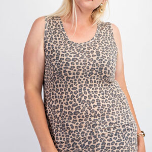 Rayon Rib Printed Knit Tank Top - Leopard Print