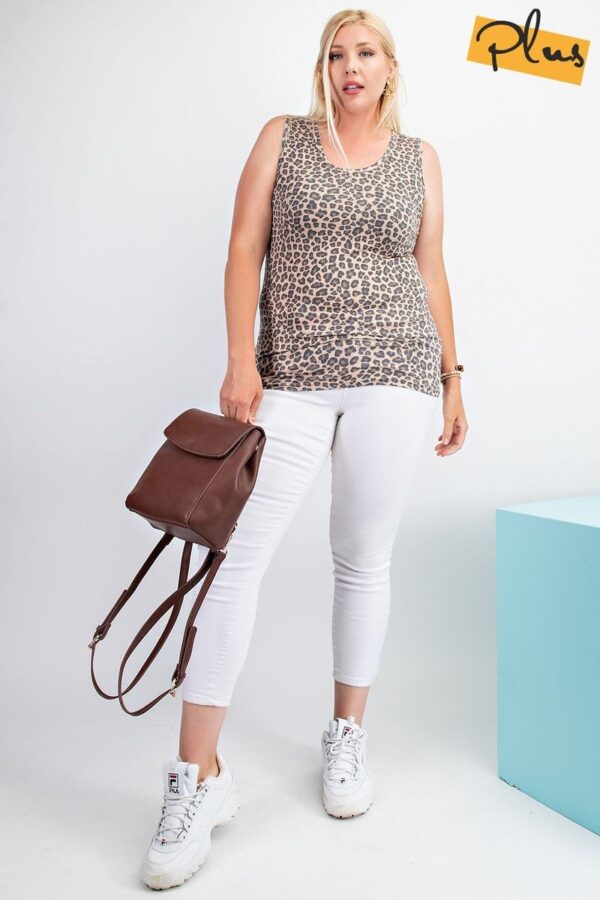 Rayon Rib Printed Knit Tank Top - Leopard Print - Image 2