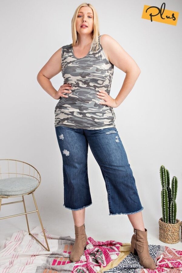Rayon Rib Printed Knit Tank Top - Camouflage Print - Image 2