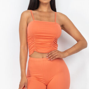 Flamingo Camisole Ruched Sleeveless Top & Biker Shorts Set