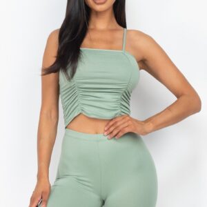 Green Bay Camisole Ruched Sleeveless Top & Biker Shorts Set