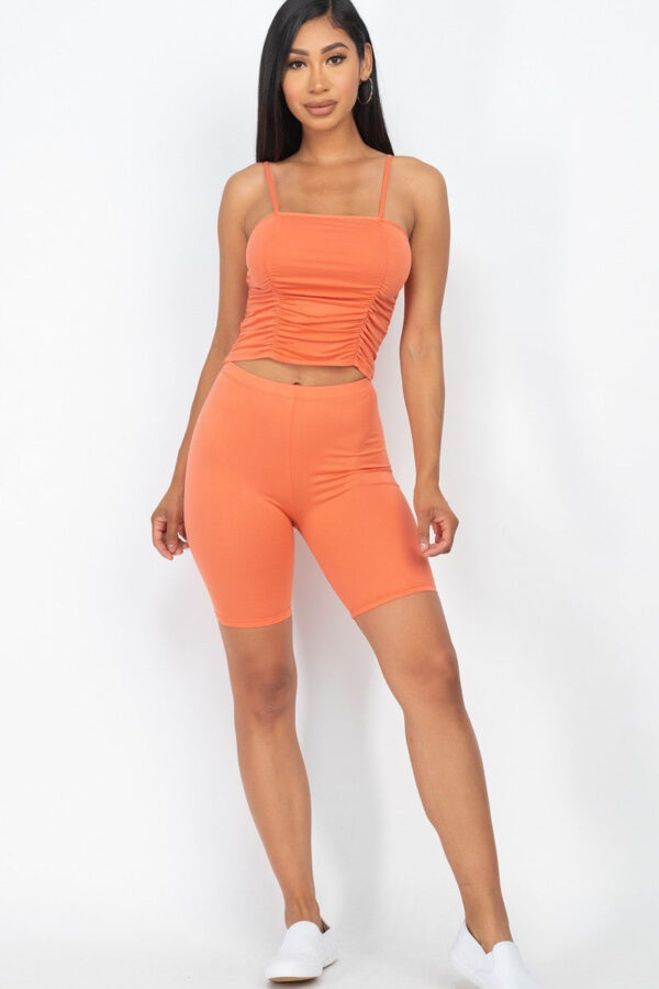 Flamingo Camisole Ruched Sleeveless Top & Biker Shorts Set - Image 2