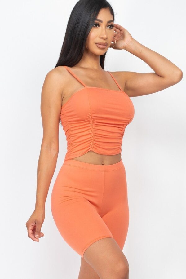 Flamingo Camisole Ruched Sleeveless Top & Biker Shorts Set - Image 3