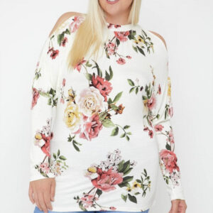 White Flattering Cutout Details Floral Print Top