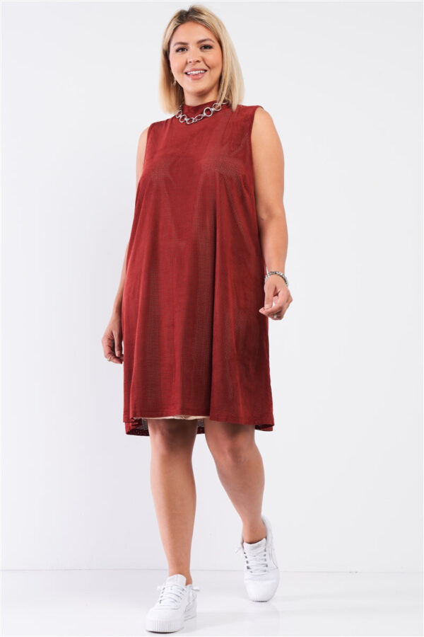 Plus Rust And Nude Illusion High Neck Swing Dress - Image 2