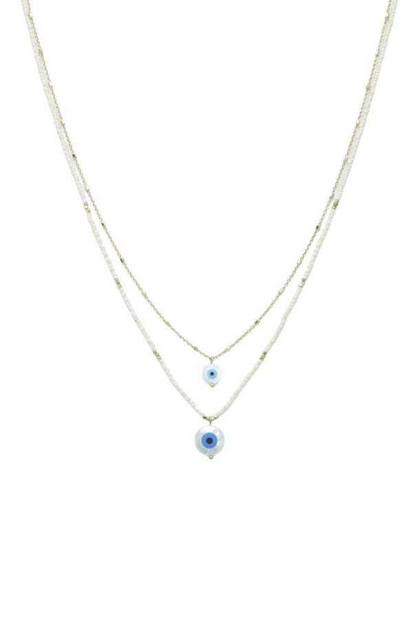 Seed Bead Evil Eye Pendant Layered Necklace - Image 2