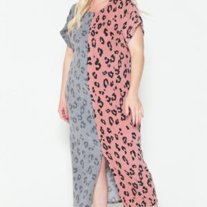 Front Slit Dolman Leopard Print Maxi Dress