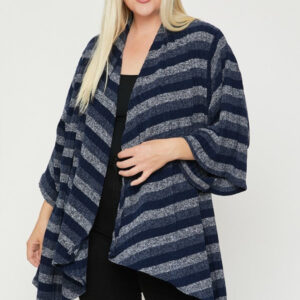 Kimono Style Striped Cardigan - Navy