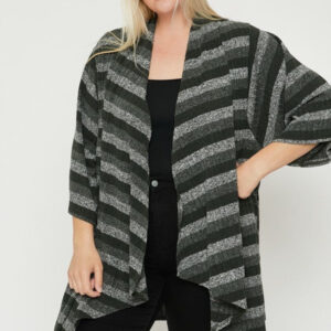 Kimono Style Striped Cardigan - Olive