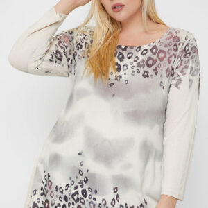 Ivory Tie Dye Cheetah Geometric Tribal Sublimation Print Tunic Top