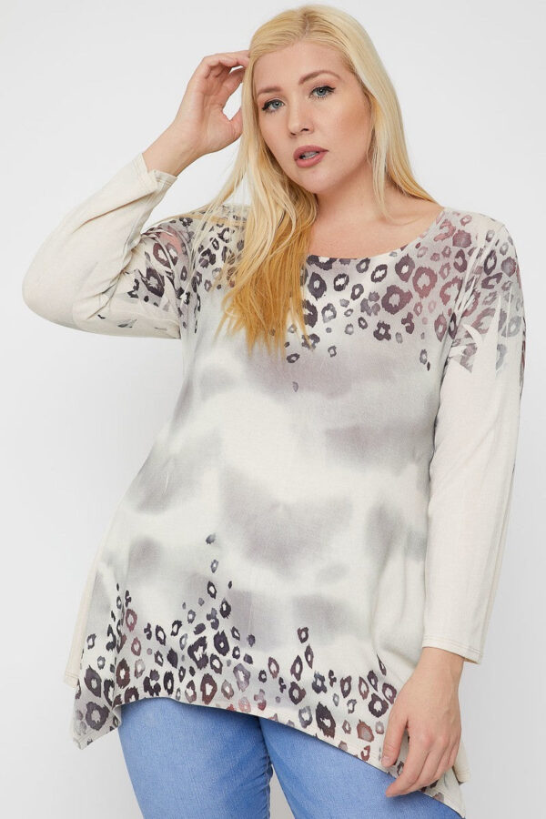 Ivory Tie Dye Cheetah Geometric Tribal Sublimation Print Tunic Top
