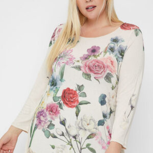 Ivory Floral Geometric Tribal Sublimation Print Tunic Top