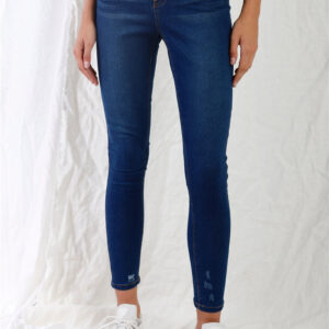 Dark Blue High-Waist With Rips Skinny Denim Jeans