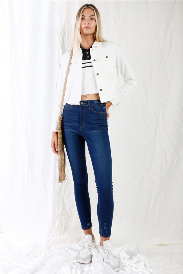 Dark Blue High-Waist With Rips Skinny Denim Jeans - Image 2