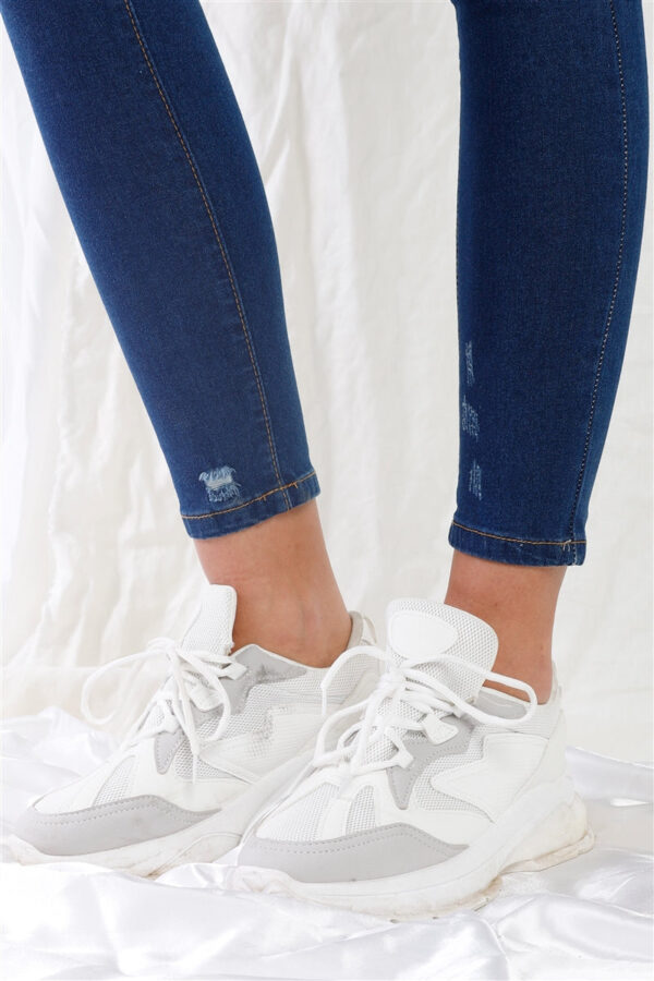 Dark Blue High-Waist With Rips Skinny Denim Jeans - Image 3