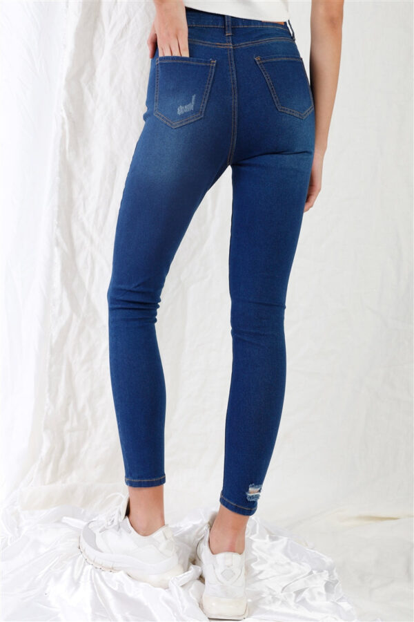 Dark Blue High-Waist With Rips Skinny Denim Jeans - Image 4