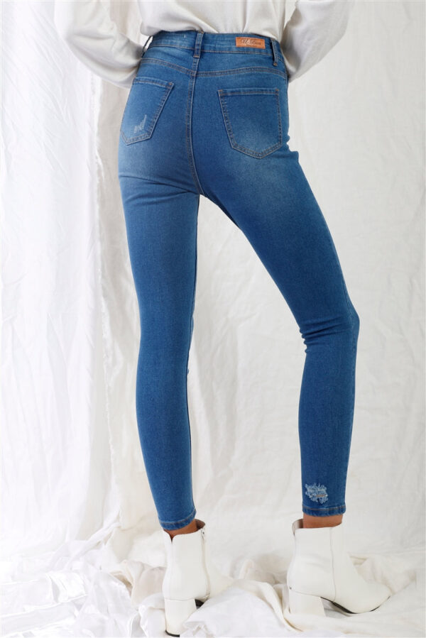 Mid Blue High-waisted With Rips Skinny Denim Jeans - Image 4