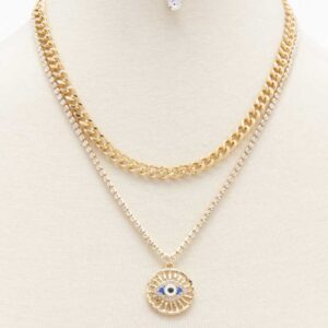 Eye Charm Rhinestone Layered Necklace