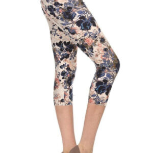Floral Multi-color Print Cropped Fitted Capri Leggings