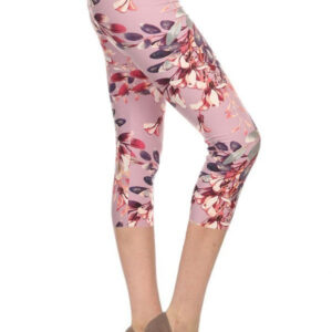 Leafy Yoga Style Print Knit Capri Leggings