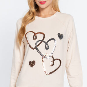 Bone Sequins French Terry Pullover Top